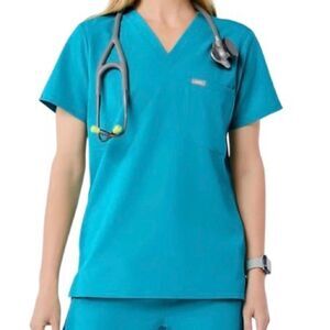 Figs Catarina One Pocket Scrub Top in Turquoise Blue Women’s XL